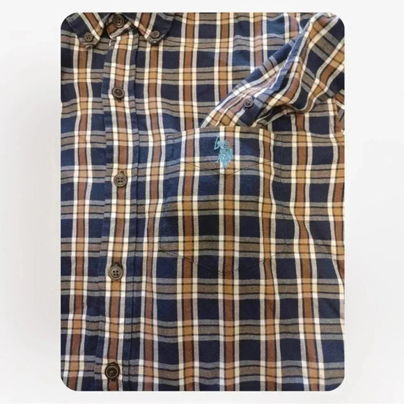 U.S. Polo Assn Brown Plaid Long Sleeve  Dress Shirt Size Medium - Picture 10 of 10